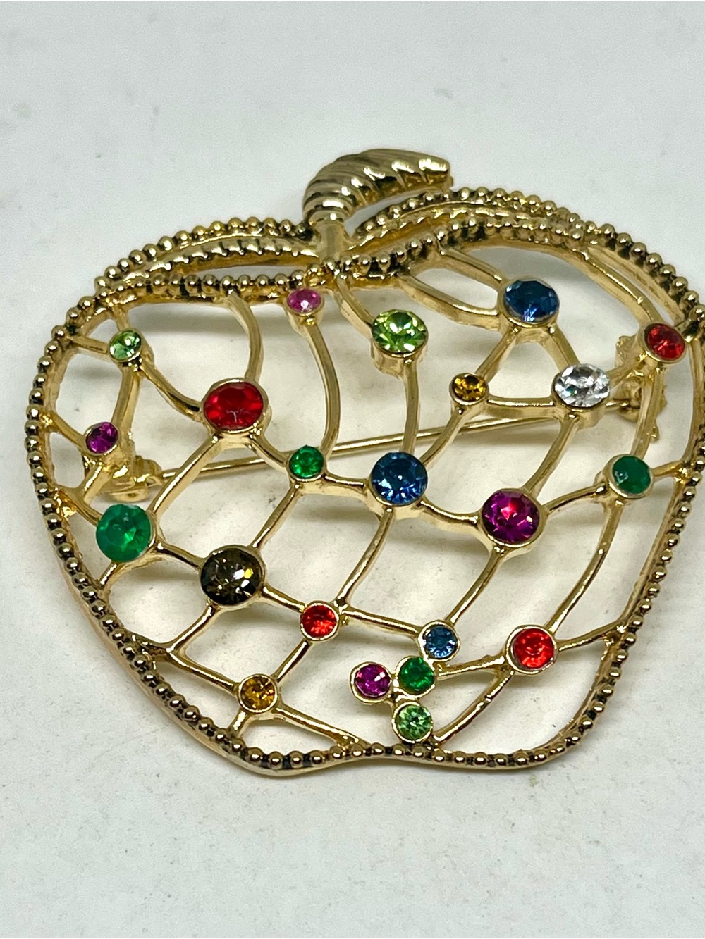 Gold-Tone Multicolor Crystal Apple Brooch - Women's Jewelry